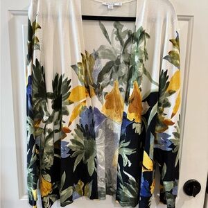 Chico's White Multi Floral Open Cardigan